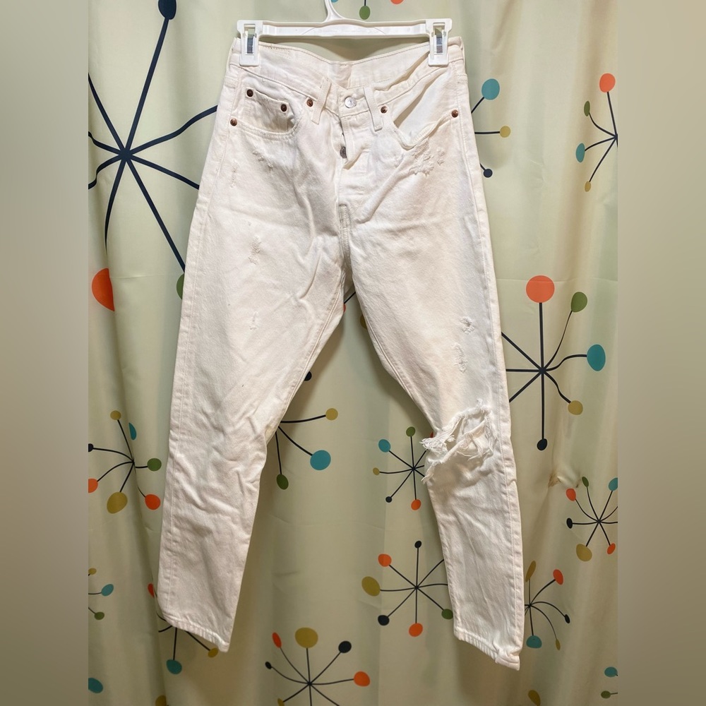 Women’s Levis premium 501 skinny jeans white size 27x28